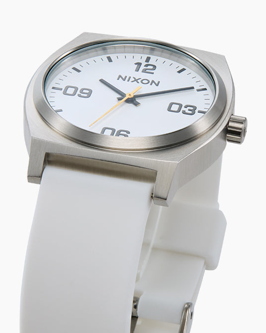 White Nixon Time Teller watch with silicone band