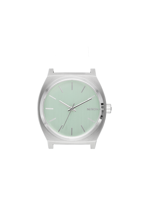 Silver watch with a light green face on a transparent background