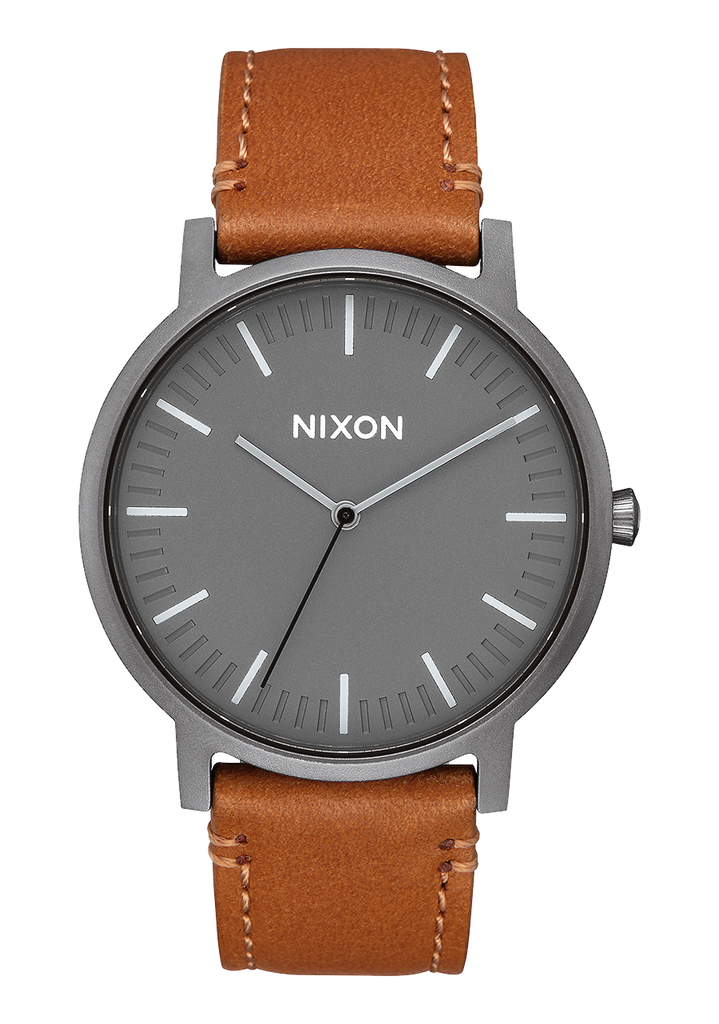 Porter Leather Watch Gunmetal Charcoal Taupe Unisex