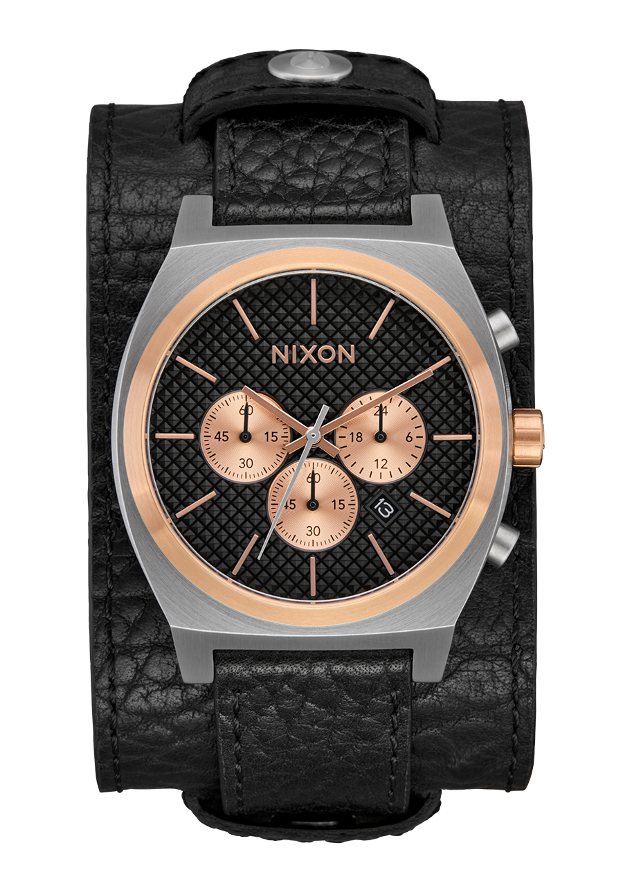 Time Teller Chrono Leather Watch | Silver / Rose Gold / Black