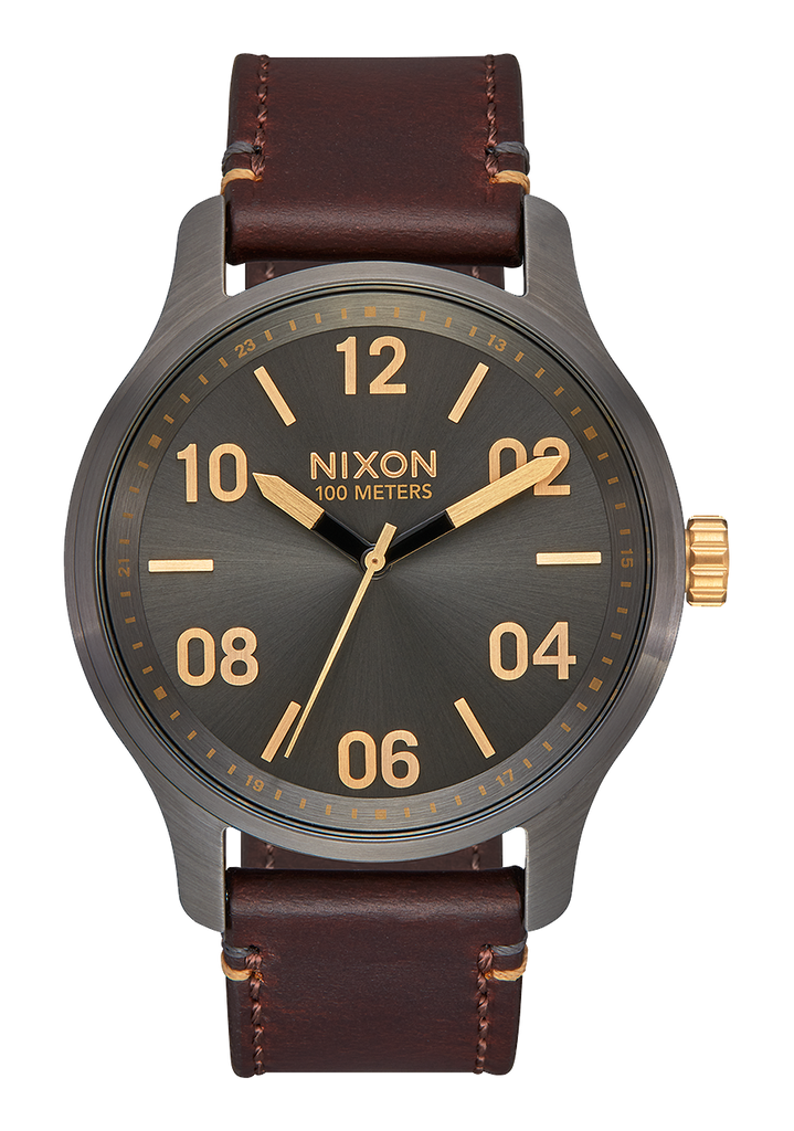 Patrol Leather Watch | Gunmetal / Gold | Men 