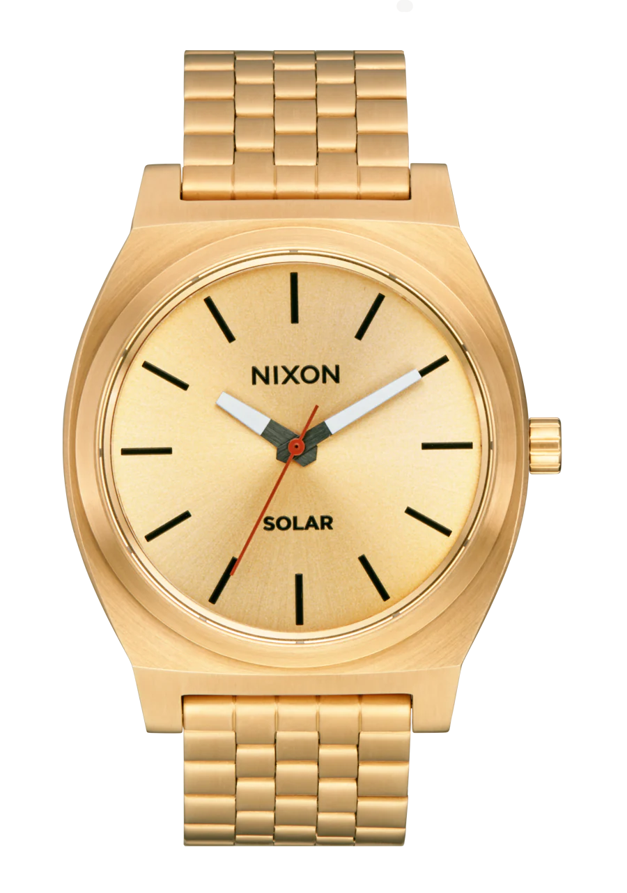Time Teller Solar Watch All Gold Black Unisex Light Powered Nixon US