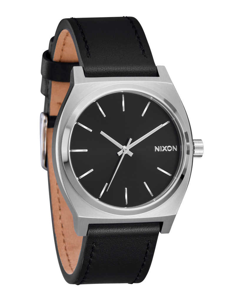Time Teller Leather Watch Silver Black Unisex Nixon US
