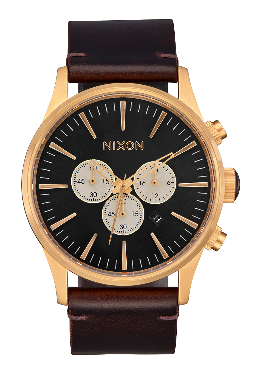 Sentry Chrono Watch Gold Indigo Brown Men's Leather – Nixon US