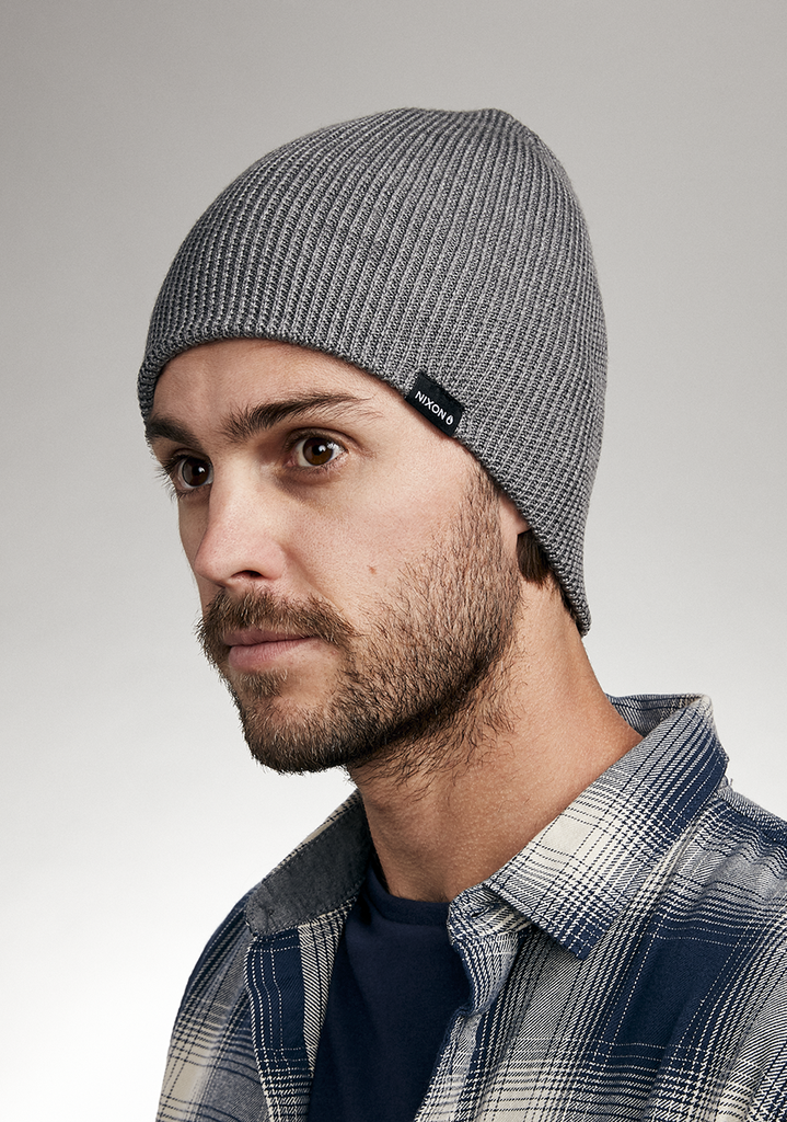 NIXON Men's Ranger Beanie – Heather Gray, Cuffed Fit With Leather Logo Label