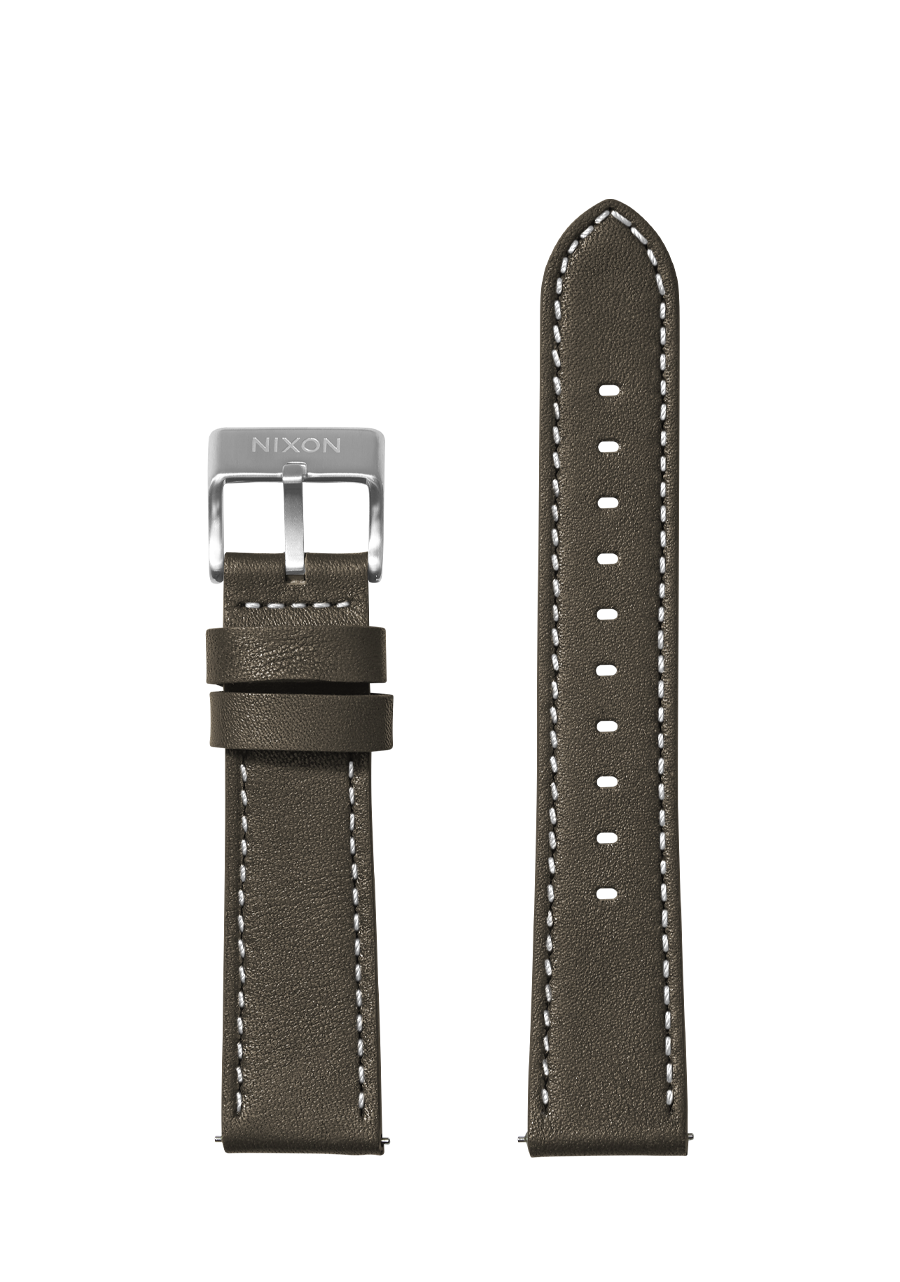 20mm Stitched Leather Watch Band Dark Olive Replacement Watch