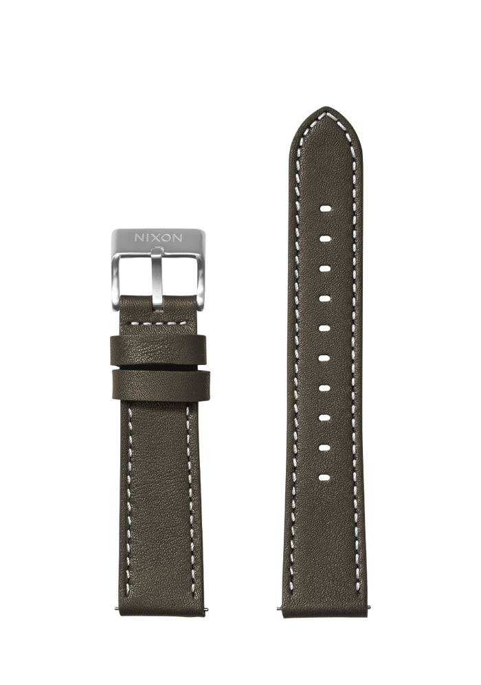 20mm Stitched Leather Band - Dark Olive
