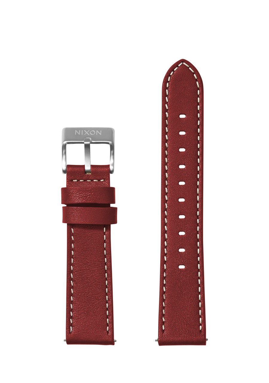 20mm Stitched Leather Watch Band Cranberry Replacement Watch