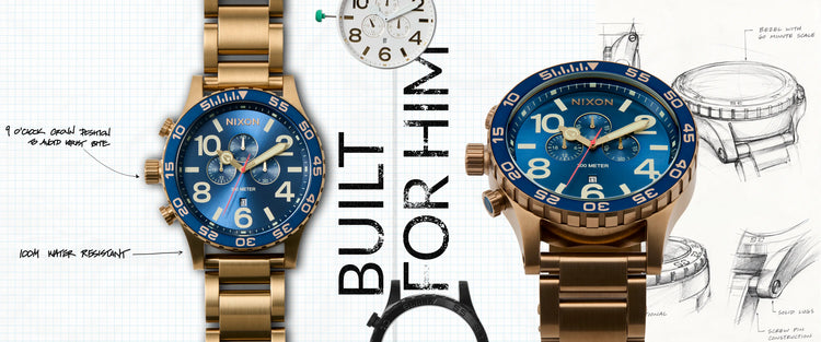 Promotional image using the Nixon 51-30 Chrono as a banner for a gifts for him banner