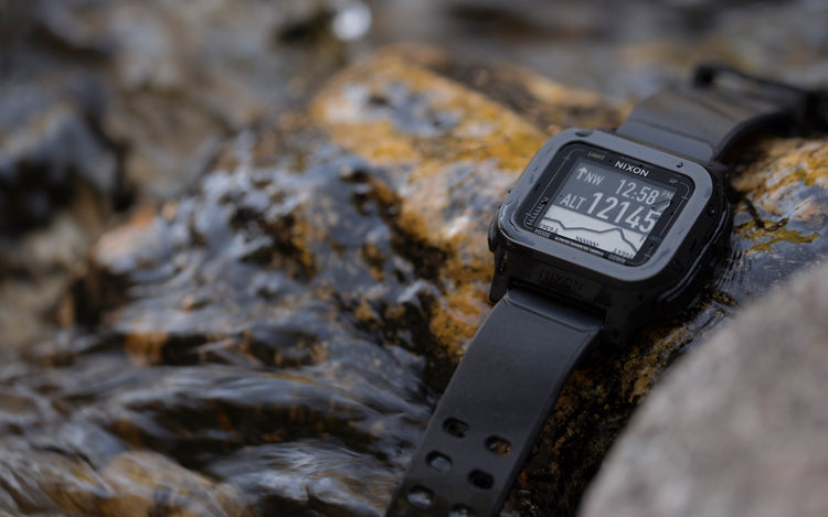 Nixon Regulus Expedition digital watch on a rock