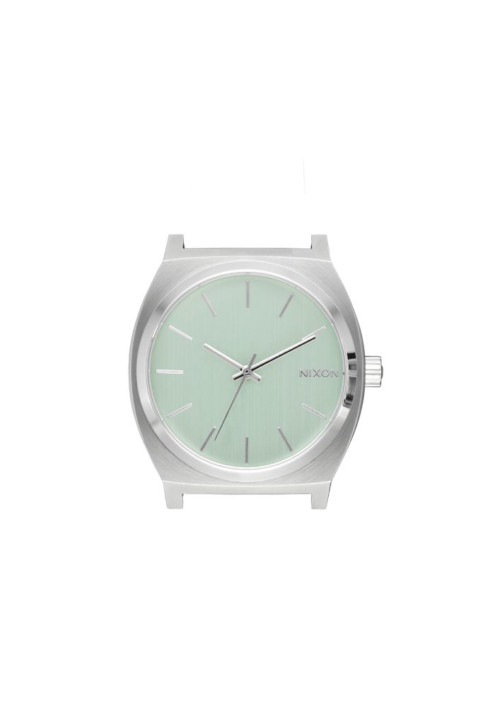 Silver watch with a light green face on a transparent background