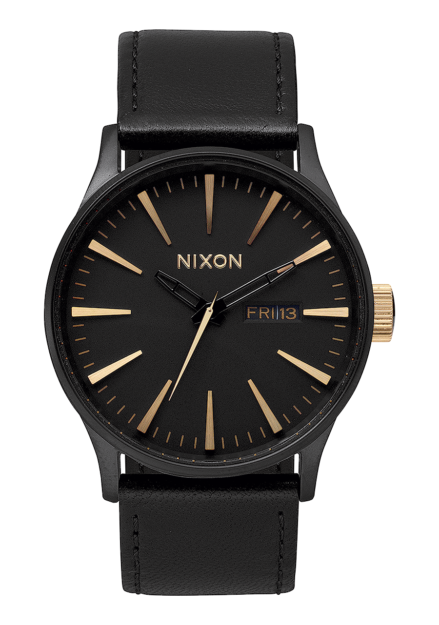 Nixon Sentry Matte Black Mens Watch Leather Band Customed AKE