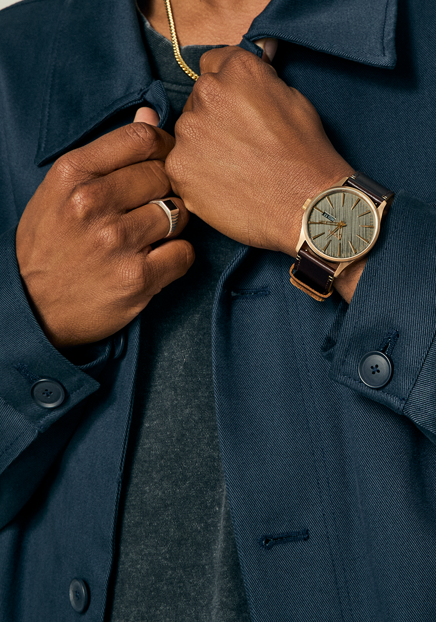 Sentry Leather Watch Rose Gold Gunmetal Brown Men's