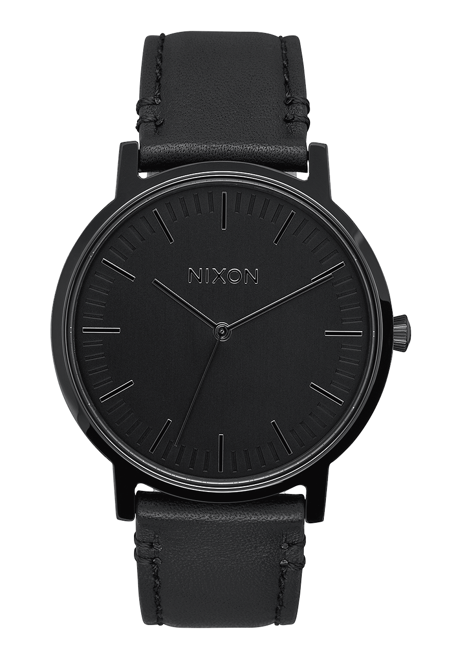 Black leather strap watch deals