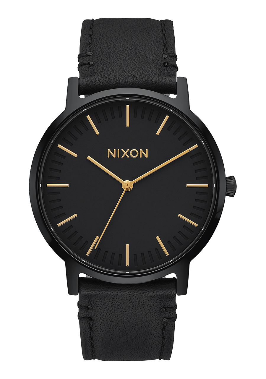 Nixon porter leather all 2025 black & gold watch