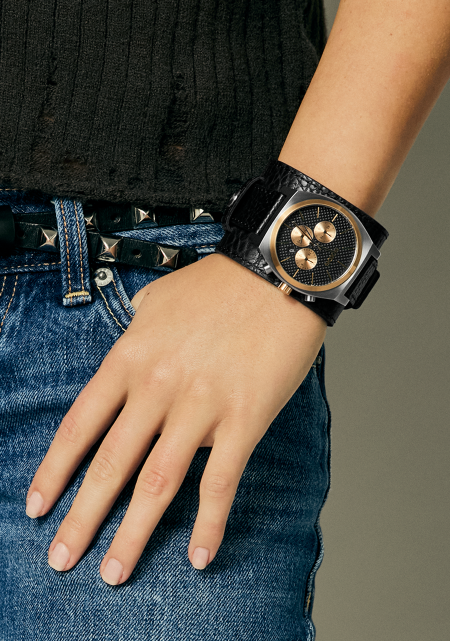 Time Teller Chrono Leather Watch | Silver / Rose Gold / Black Time Teller Chrono Leather Watch | Silver / Rose Gold / Black