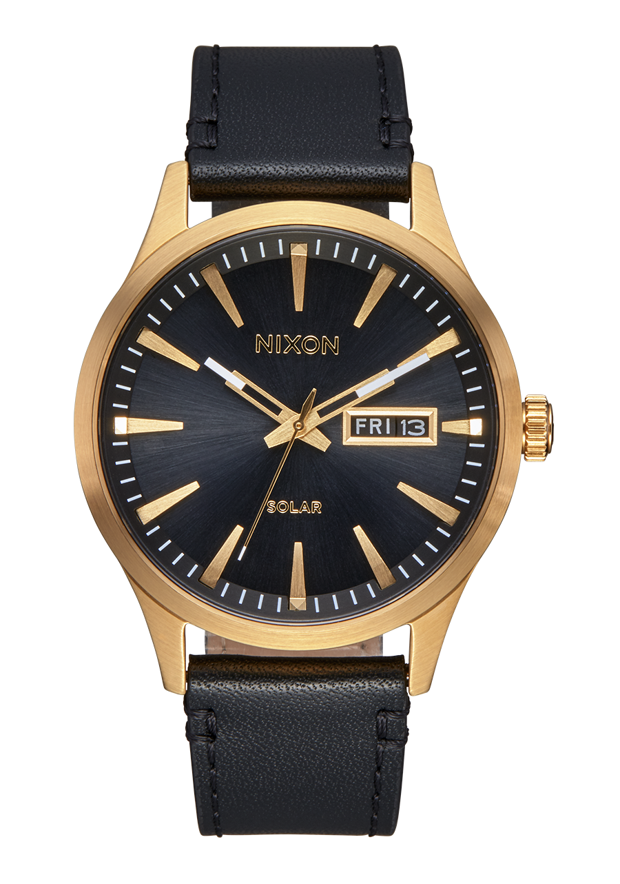 Sentry Solar Leather Watch | All Gold / Black | Solar-Powered