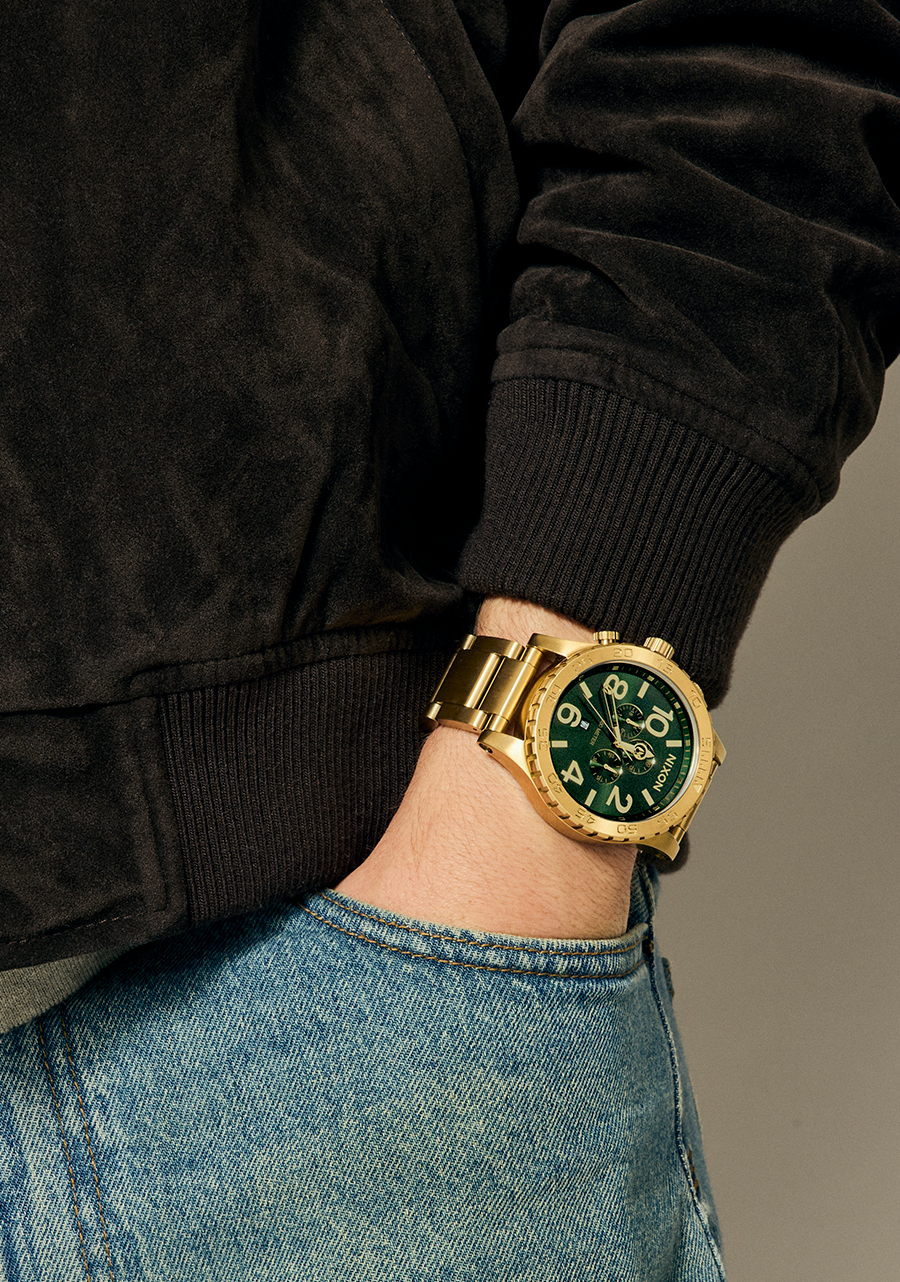 51-30 Chrono Watch | Gold / Green Sunray | Men's Stainless Steel 51-30 Chrono Watch | Gold / Green Sunray | Men's Stainless Steel