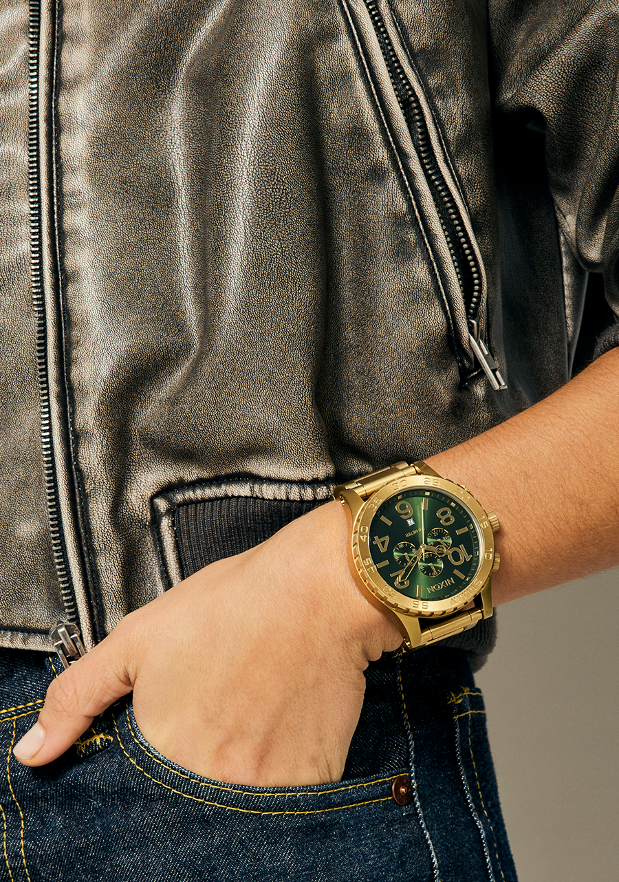 51-30 Chrono Watch | Gold / Green Sunray | Men's Stainless Steel 51-30 Chrono Watch | Gold / Green Sunray | Men's Stainless Steel