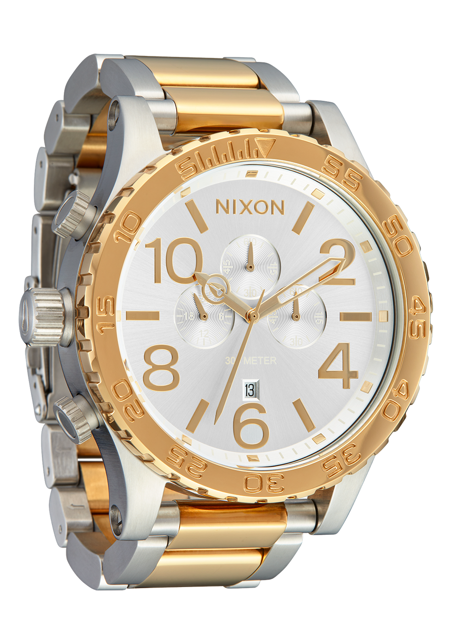 51-30 Chrono Watch | Silver / Gold | Men's Stainless Steel – Nixon US 51-30 Chrono Watch | Silver / Gold | Men's Stainless Steel – Nixon US