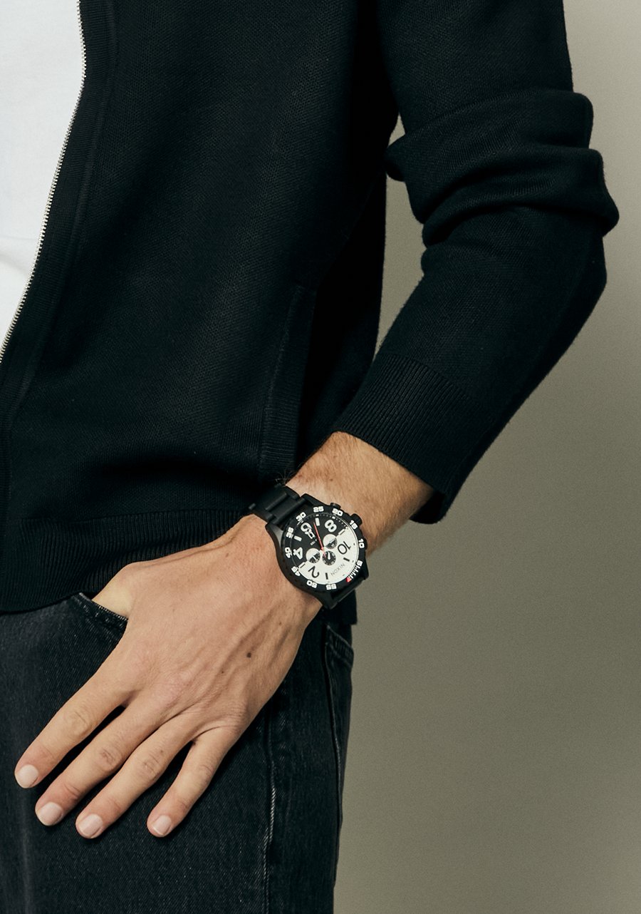 51-30 Chrono Watch | Black / White / Black | Men's Stainless Steel 51-30 Chrono Watch | Black / White / Black | Men's Stainless Steel
