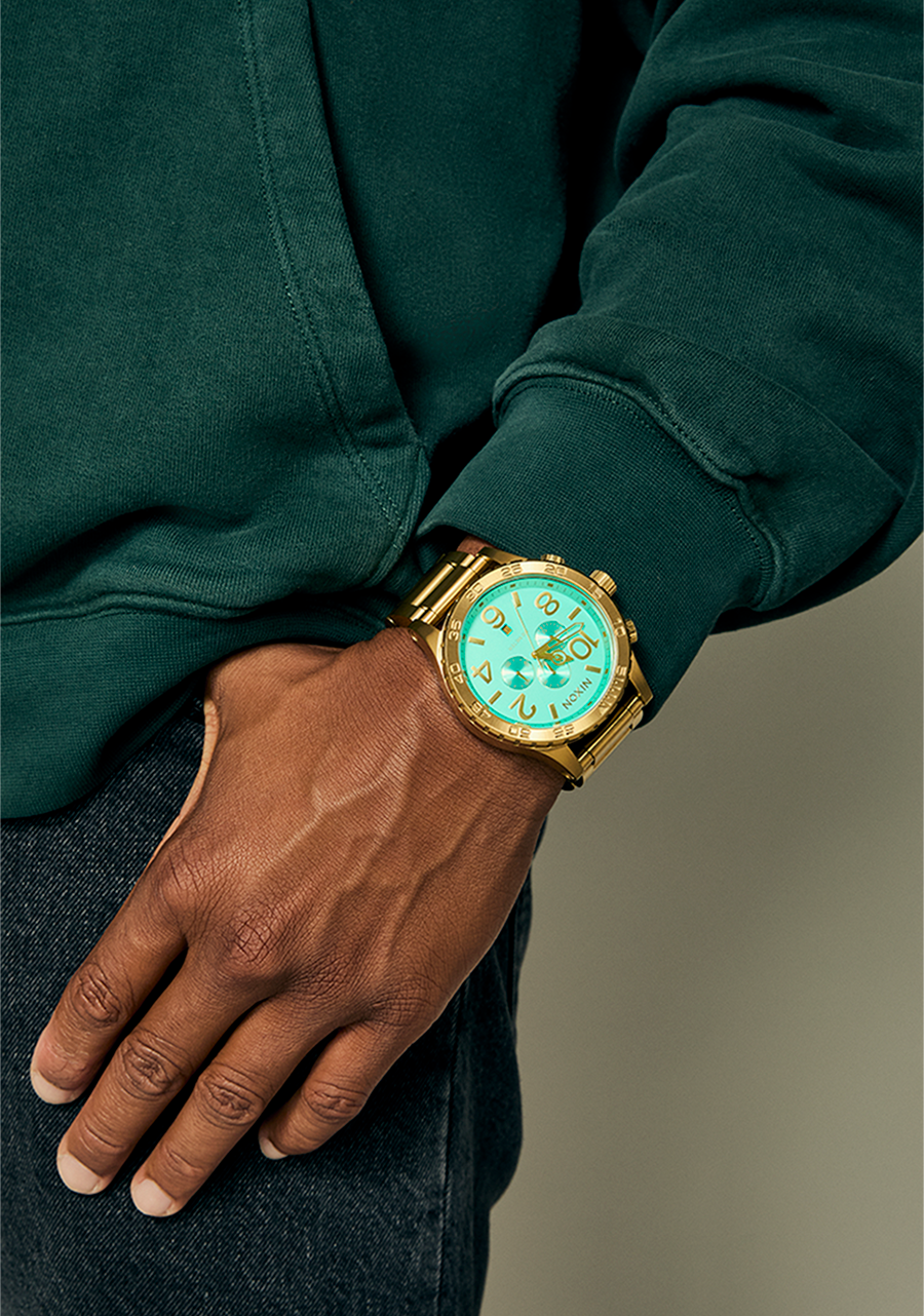 51-30 Chrono Watch | Gold / Turquoise / Gold | Men's Stainless 51-30 Chrono Watch | Gold / Turquoise / Gold | Men's Stainless