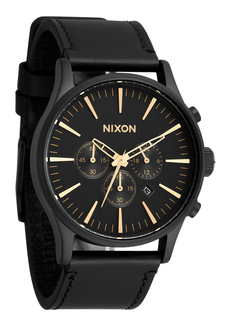 Sentry Chrono Watch | Matte Black / Gold / Black | Men's Leather Sentry Chrono Watch | Matte Black / Gold / Black | Men's Leather