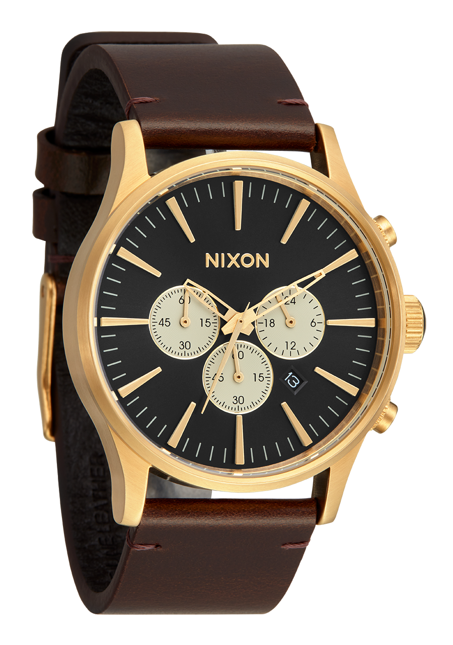 Sentry Chrono Watch Gold Indigo Brown Men s Leather Nixon US