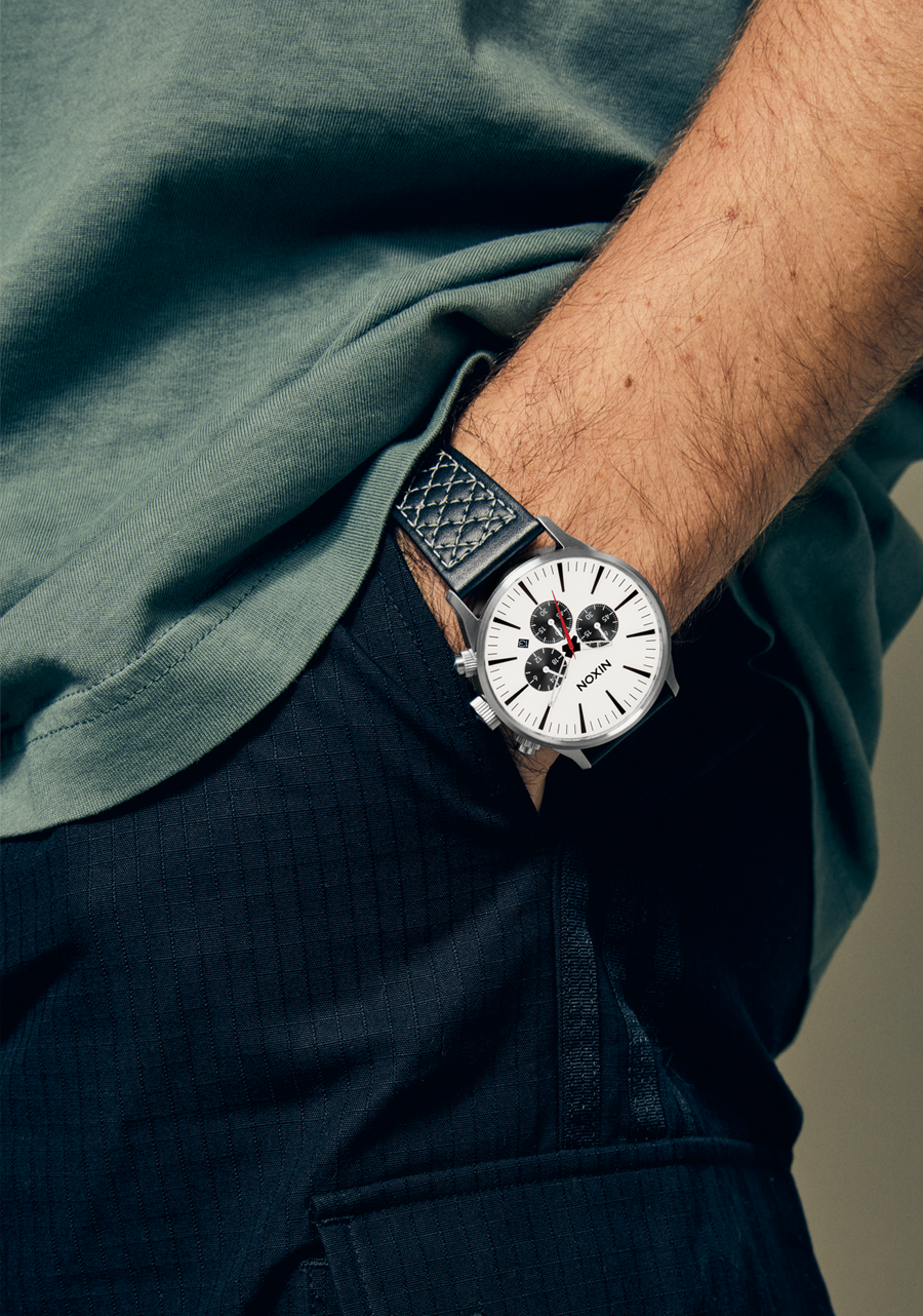 Sentry Chrono Leather Watch | Chrome / Cloud Sunray / Black Sentry Chrono Leather Watch | Chrome / Cloud Sunray / Black