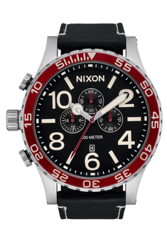 51-30 Chrono Leather Watch | Silver / Black / Cranberry | Men's 51-30 Chrono Leather Watch | Silver / Black / Cranberry | Men's