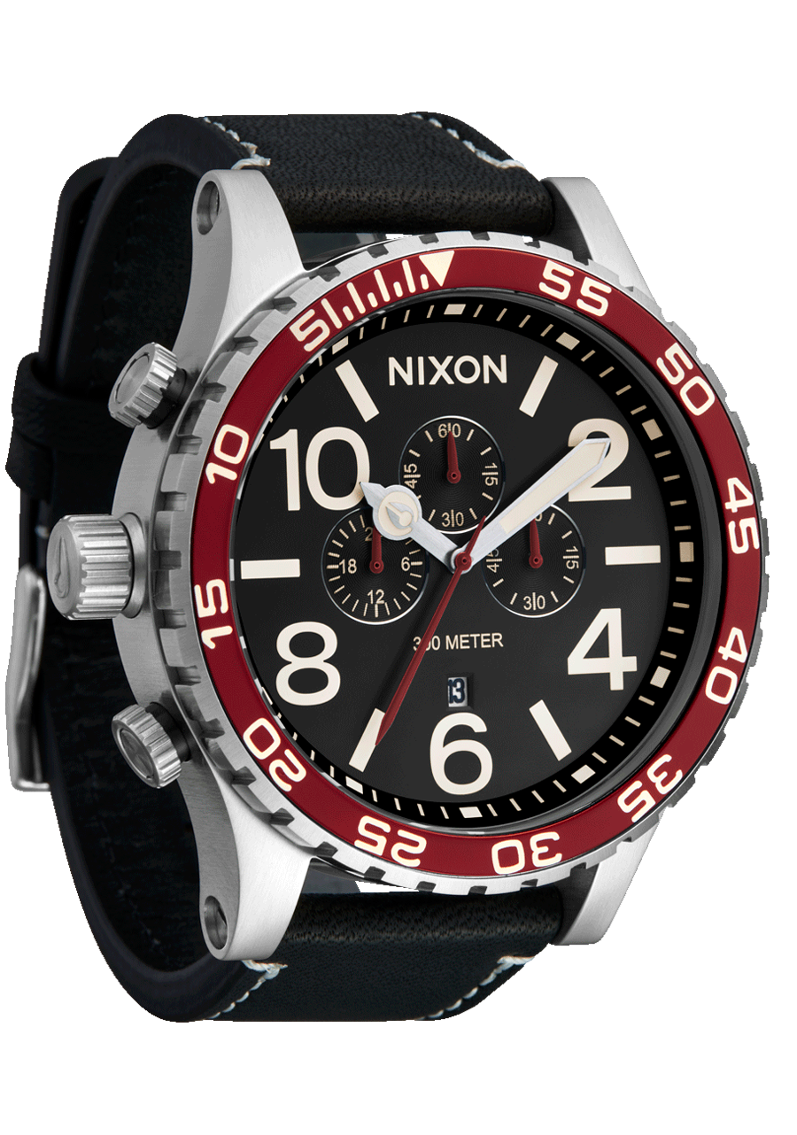 51-30 Chrono Leather Watch | Silver / Black / Cranberry | Men's 51-30 Chrono Leather Watch | Silver / Black / Cranberry | Men's
