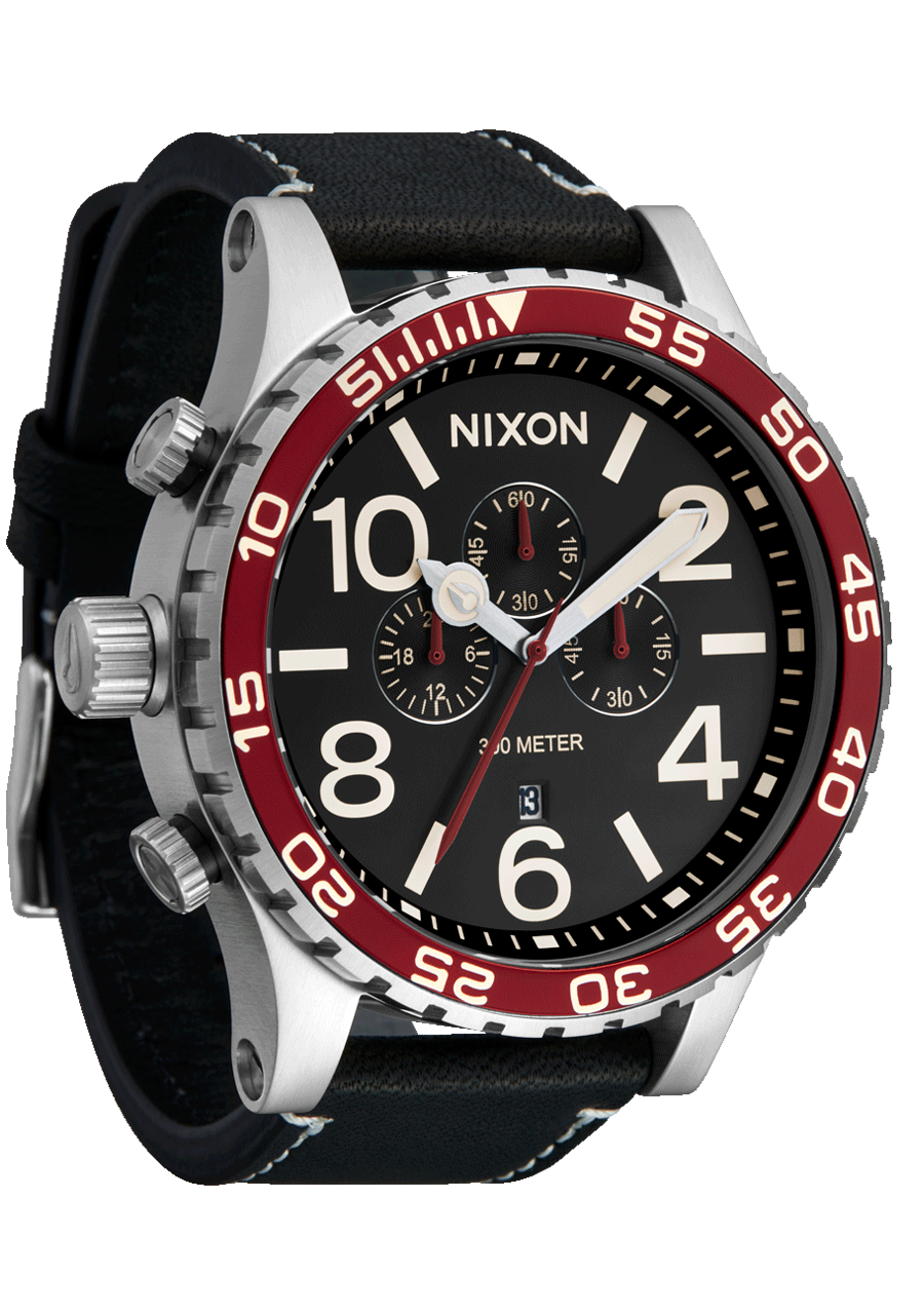 51-30 Chrono Leather Watch, Silver / Black / Cranberry