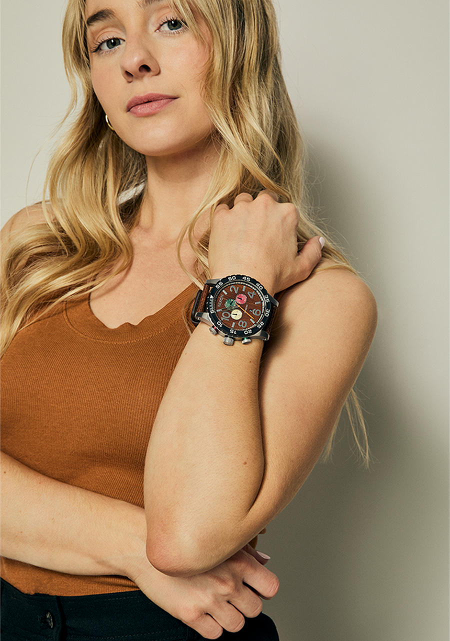 51-30 Chrono Leather Watch | Silver / Rosewood / Chocolate | Men's 51-30 Chrono Leather Watch | Silver / Rosewood / Chocolate | Men's