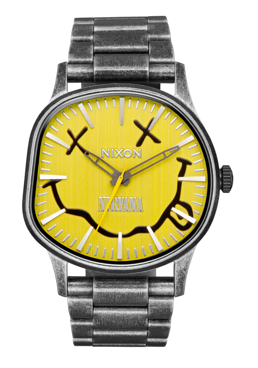Nixon Sentry with Nirvana smiley face graphic on dial