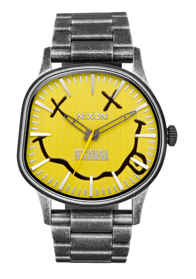 Nixon Sentry with Nirvana smiley face graphic on dial