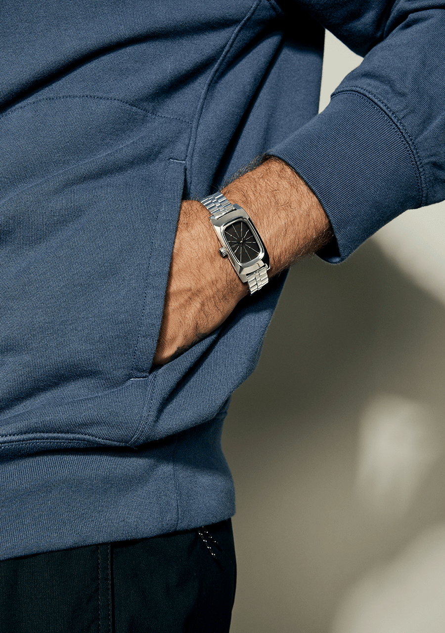 Frankie Watch | Mid Century / Silver / Black | Rectangle Stainless Frankie Watch | Mid Century / Silver / Black | Rectangle Stainless