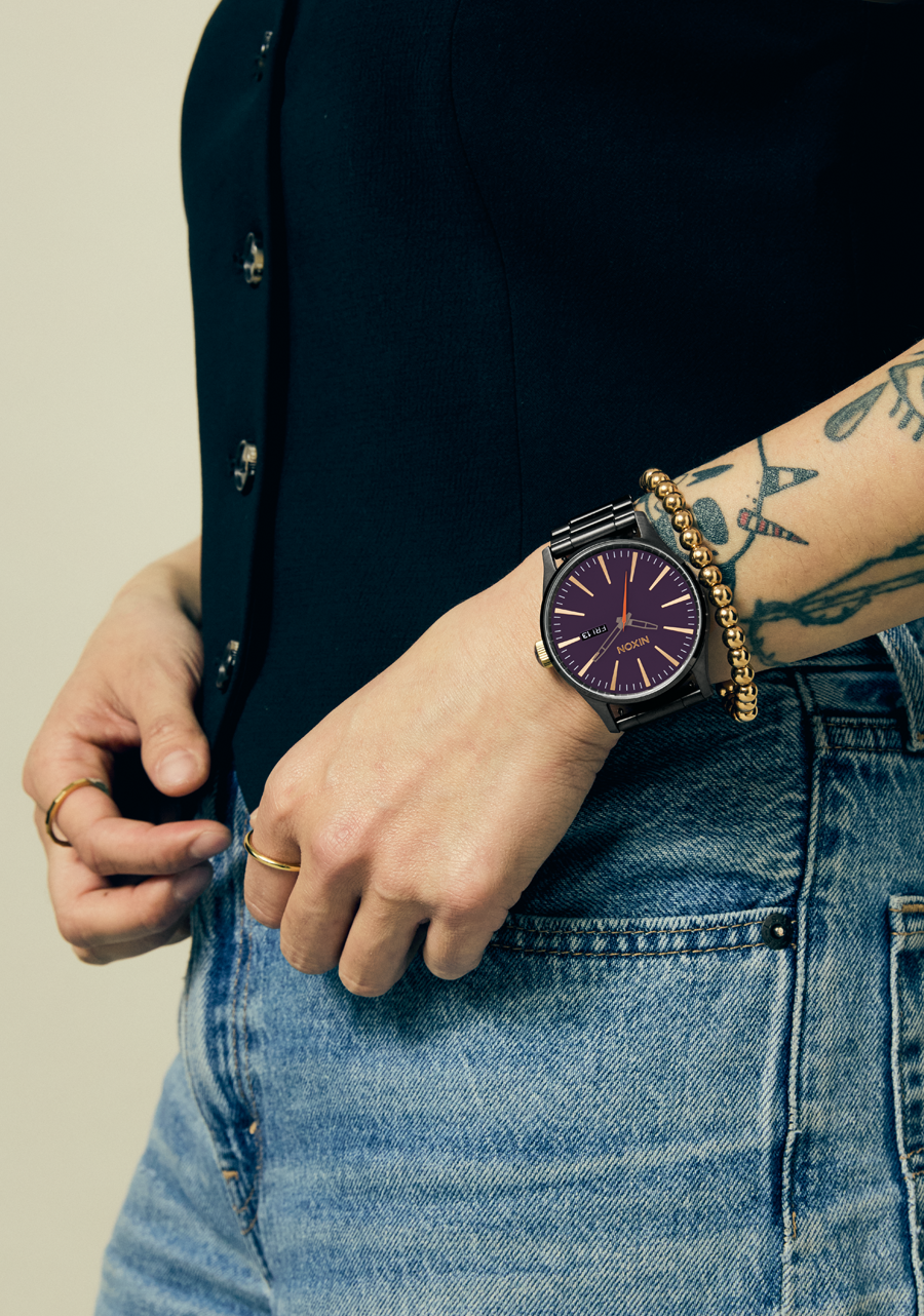 CENTURY クォーツ腕時計 紫色 Sentry Stainless Steel Watch | Gunmetal / Blackberry / Gold