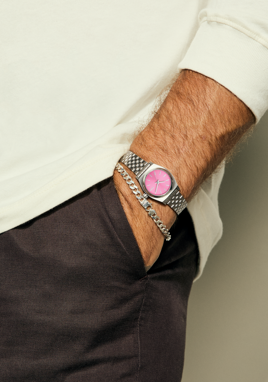 Small Time Teller Watch Silver Pink Women's Stainless Steel