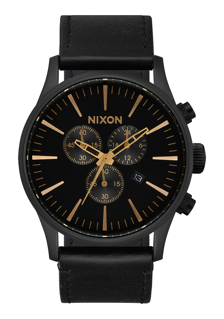 Sentry Chrono Leather - Matte Black / Gold / Black