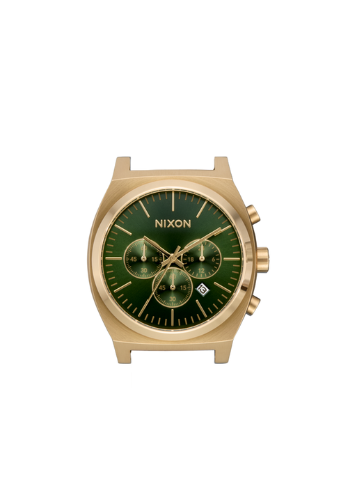 Gold Nixon watch with green face on a transparent background