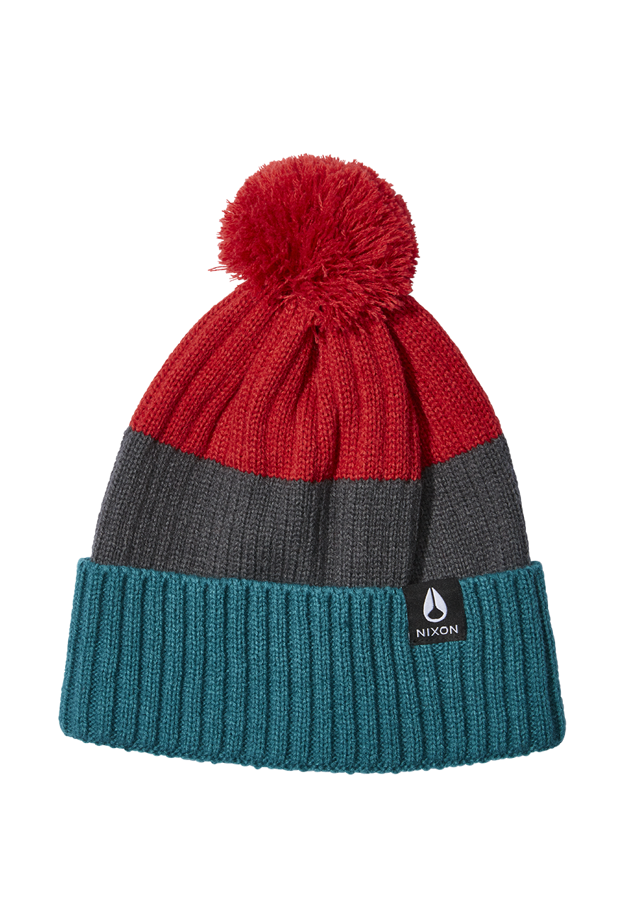 Schrader Pom Beanie - Dark Cedar / Red View 1