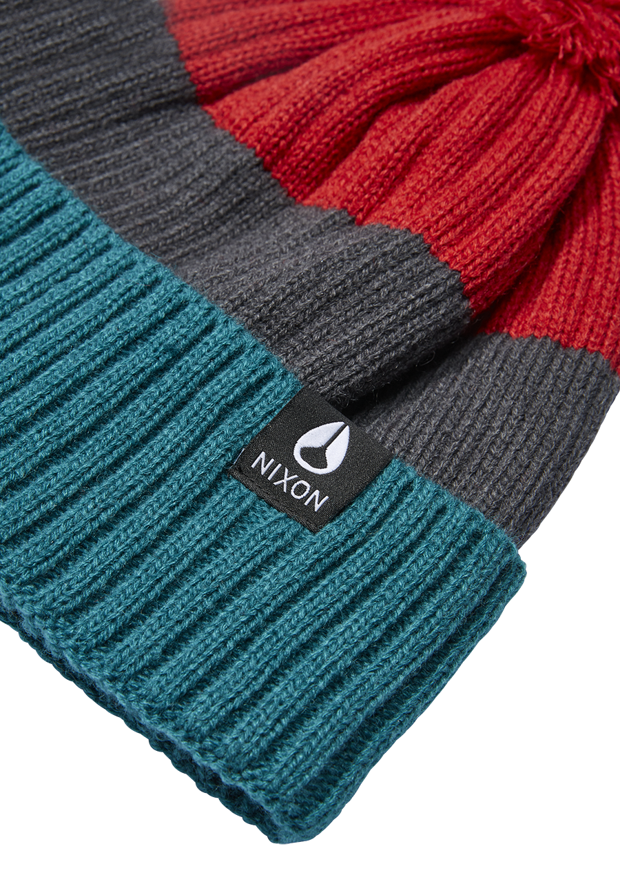 Schrader Pom Beanie - Dark Cedar / Red View 2