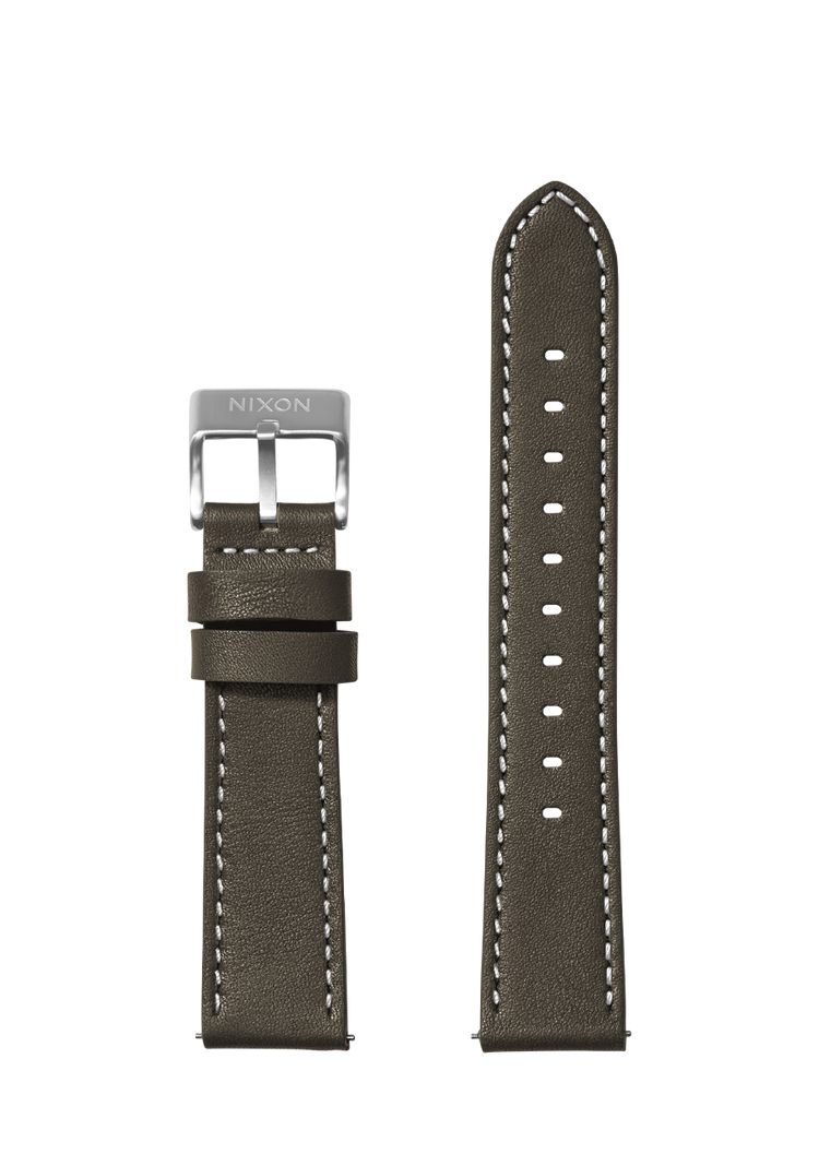 20mm Stitched Leather Band - Dark Olive