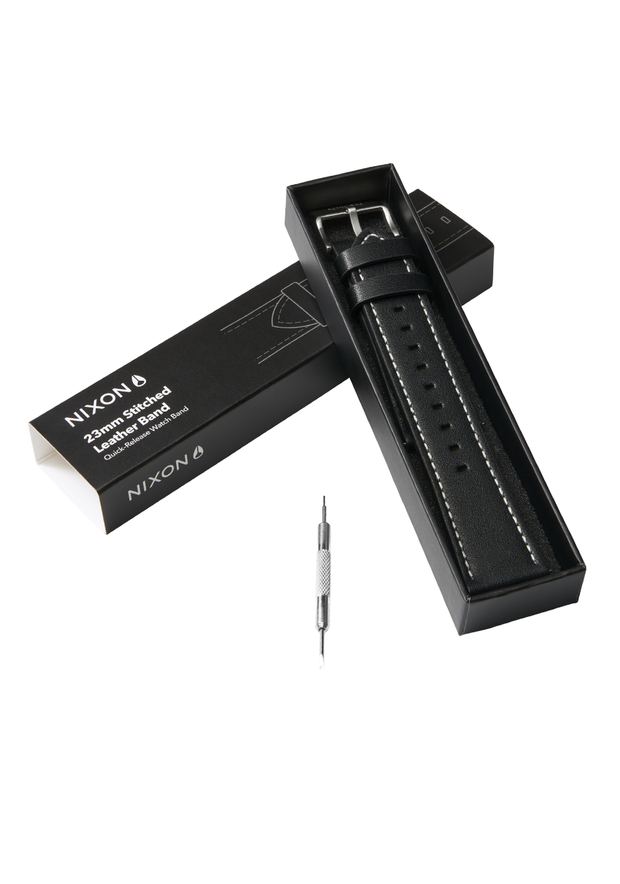 23mm Stitched Leather Watch Band | Black | Replacement Watch 23mm Stitched Leather Watch Band | Black | Replacement Watch