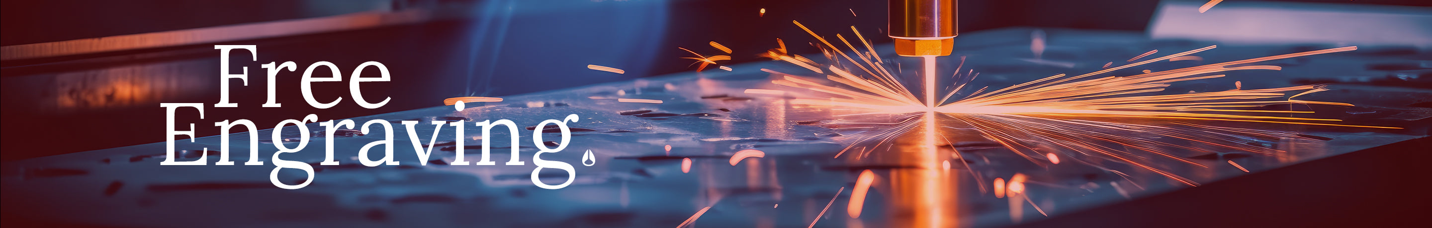 machine engraving with sparks and 'Free Engraving' text overlay.