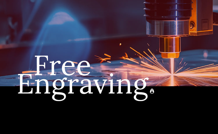 Image of engraving maching laser engraving a watch caseback with the words "free engraving" overtop