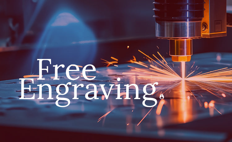 machine engraving with sparks and 'Free Engraving' text overlay.