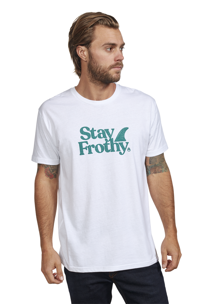 Stay Frothy Repreve® T-Shirt - White / Sage View 3