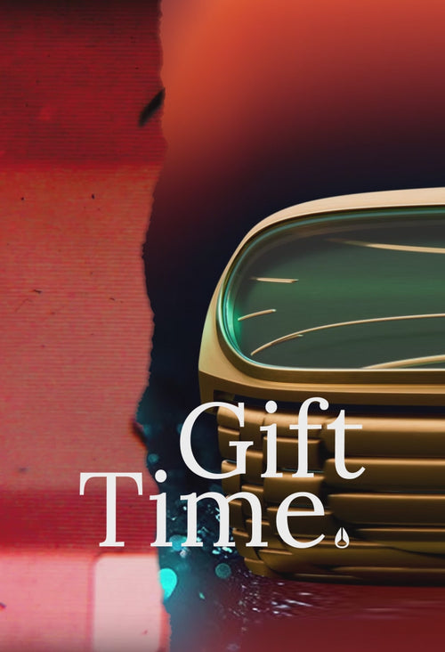 video of a mix of Nixon watches presented with holiday lights textures, with Gift Time written over top.